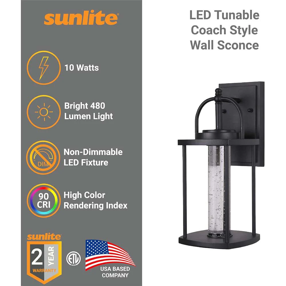 Sunlite 10w LED Clear Seedy Glass Coach Light CCT Selectable Wall Sconce Fixture - Image 3