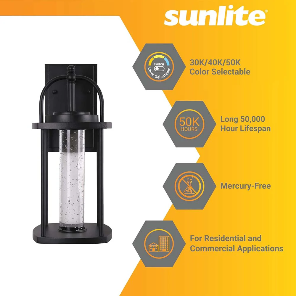 Sunlite 10w LED Clear Seedy Glass Coach Light CCT Selectable Wall Sconce Fixture - Image 4