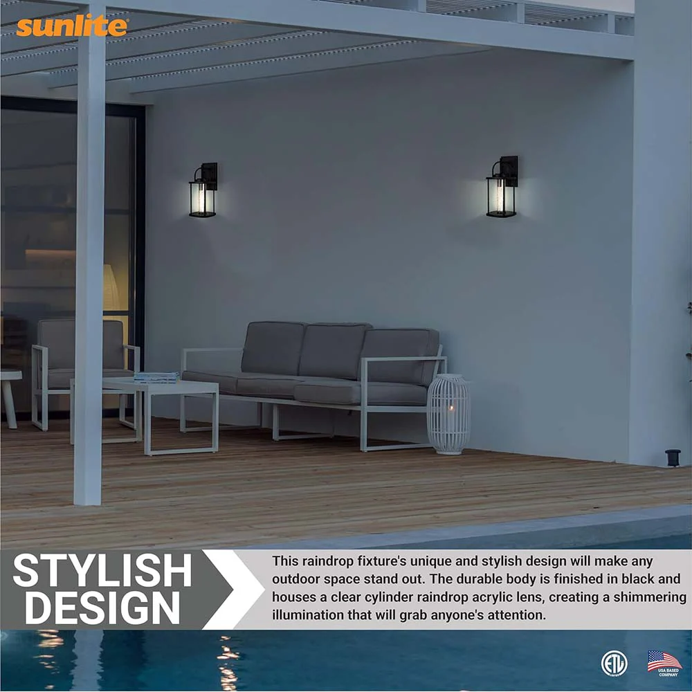 Sunlite 10w LED Clear Seedy Glass Coach Light CCT Selectable Wall Sconce Fixture - Image 5