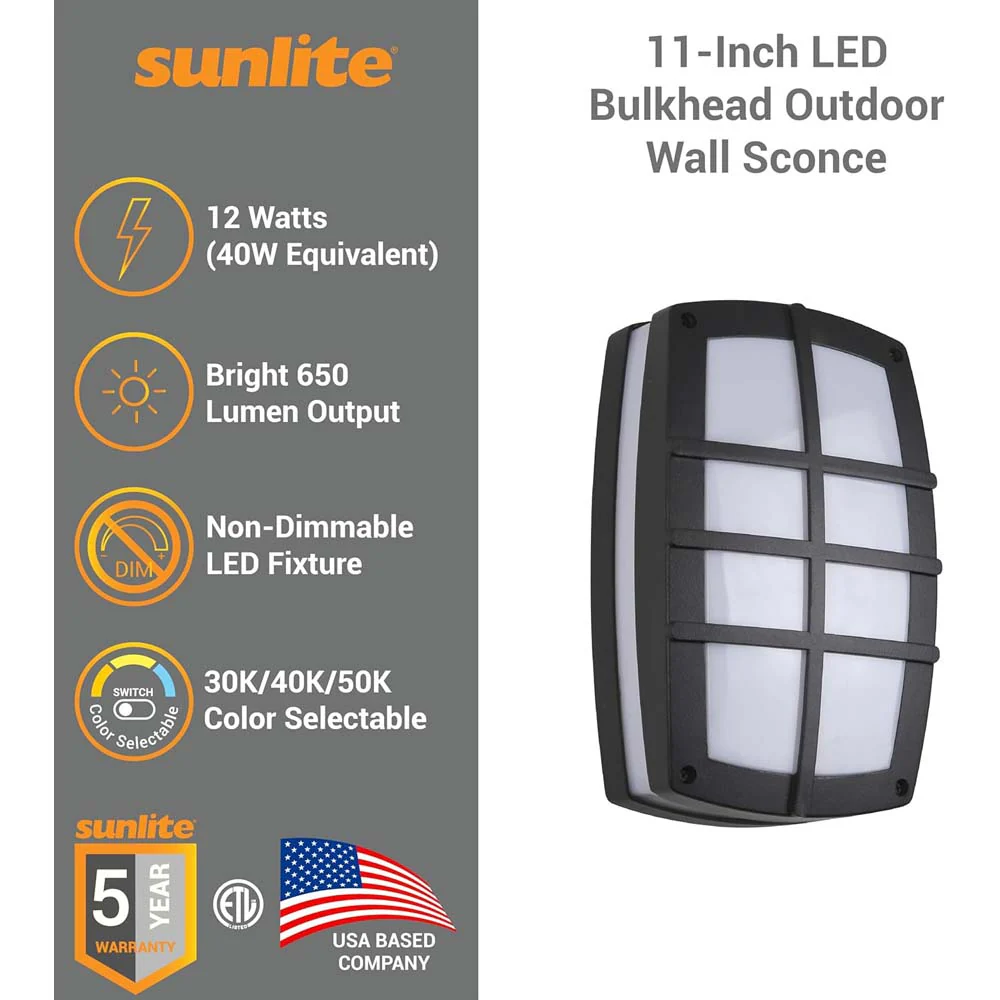 Sunlite 11-In 12w LED Bulkhead Wall Sconce Fixture CCT Selectable - 40w equiv - Image 3