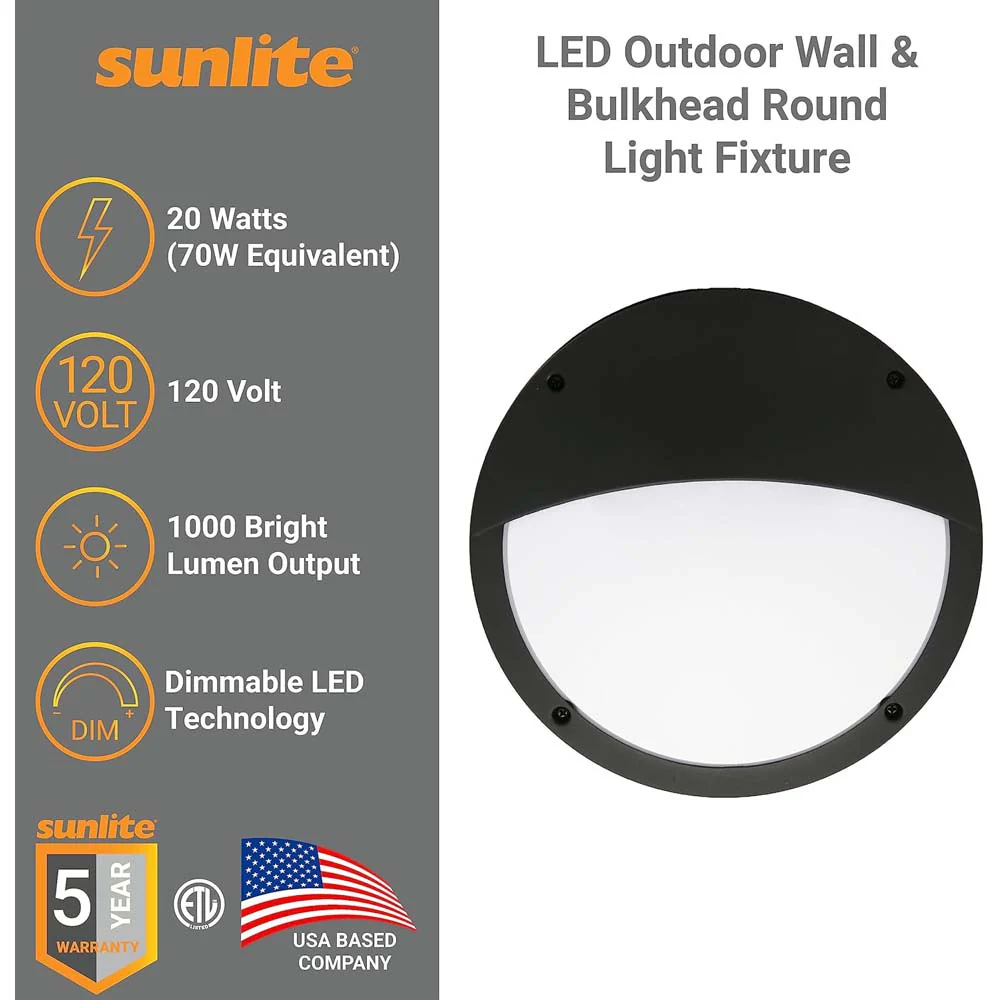 Sunlite 11-In 20w LED Wall Bulkhead Round Fixture CCT Selectable - 70w Equiv - Image 3