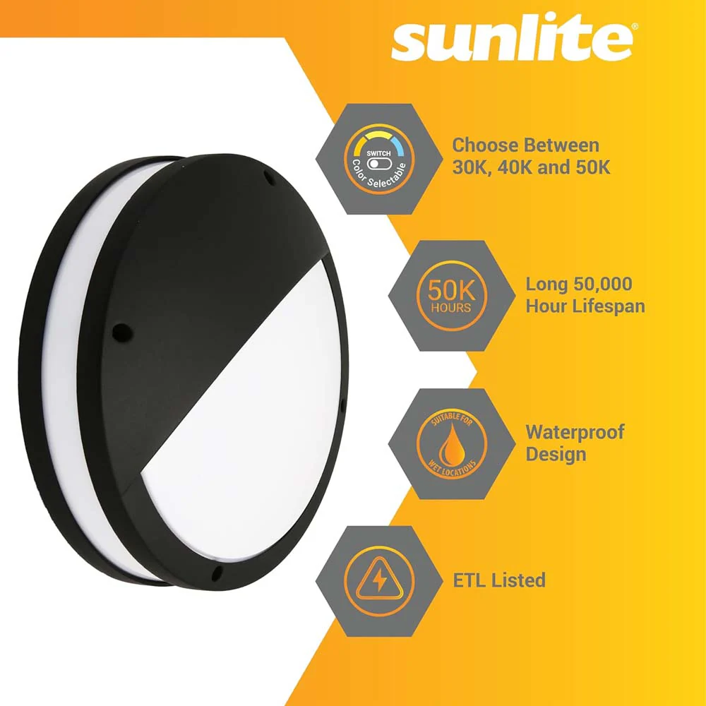 Sunlite 11-In 20w LED Wall Bulkhead Round Fixture CCT Selectable - 70w Equiv - Image 4