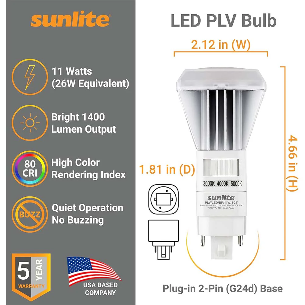 Sunlite 11w LED CCT PLV Recessed G24d Base CCT Tunable Bulb - Ballast Bypass - Image 2