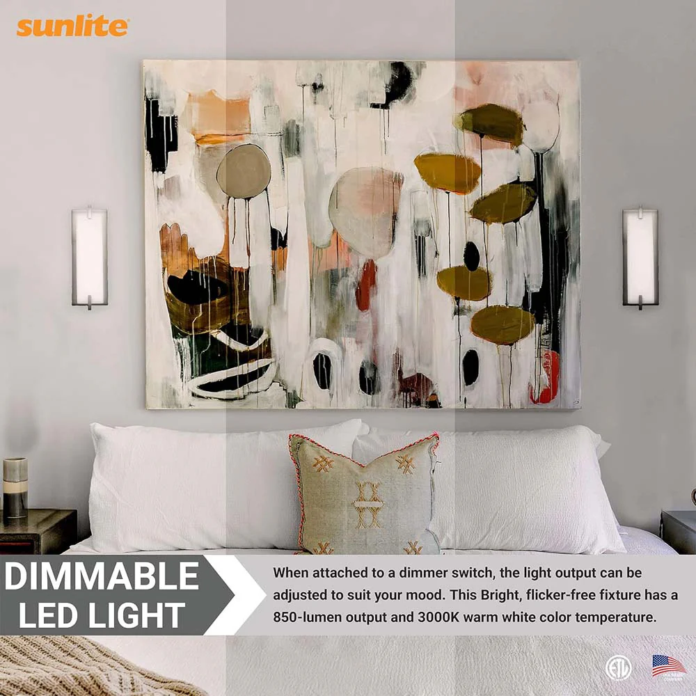 Sunlite 12.3-In 15w LED Modern Wall Sconce Fixture 3000K Dimmable - 60w equiv - Image 6