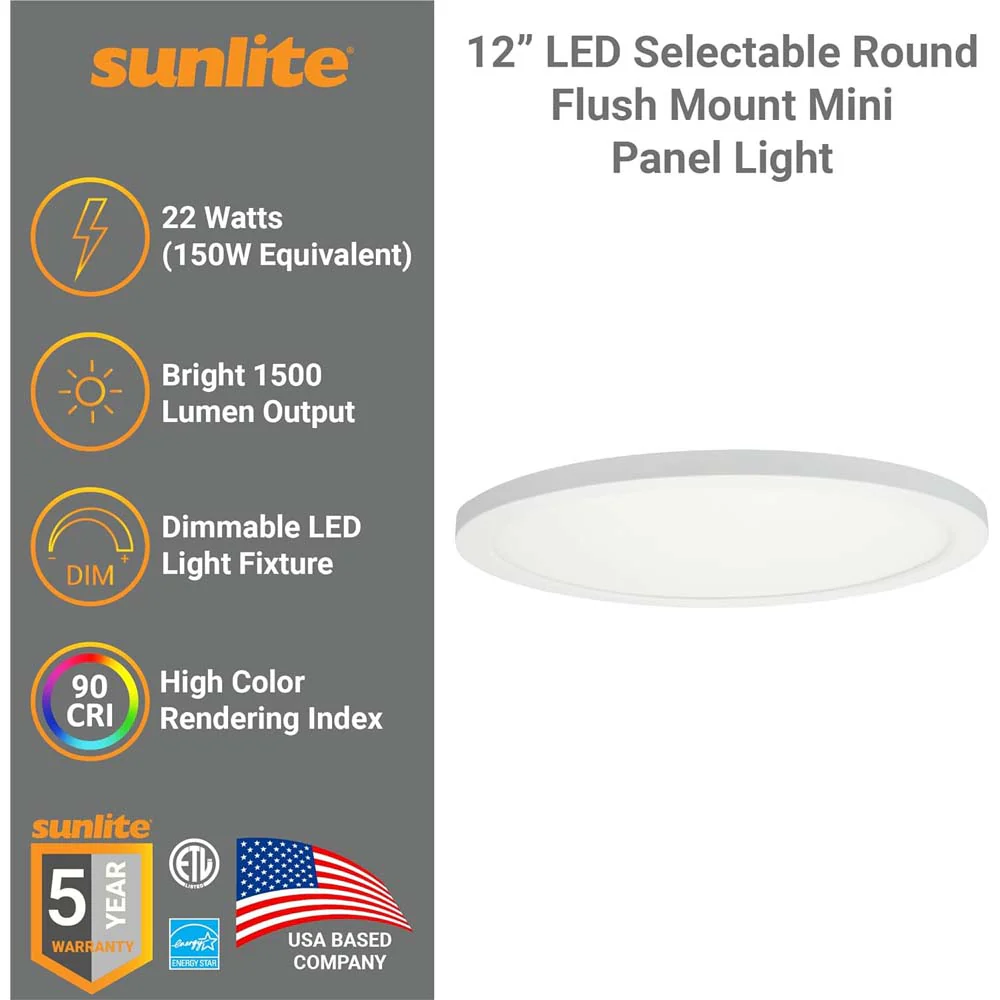 Sunlite 12-in 22w LED Round Mini Panel CCT Selectable Fixture - 150w equiv - Image 3