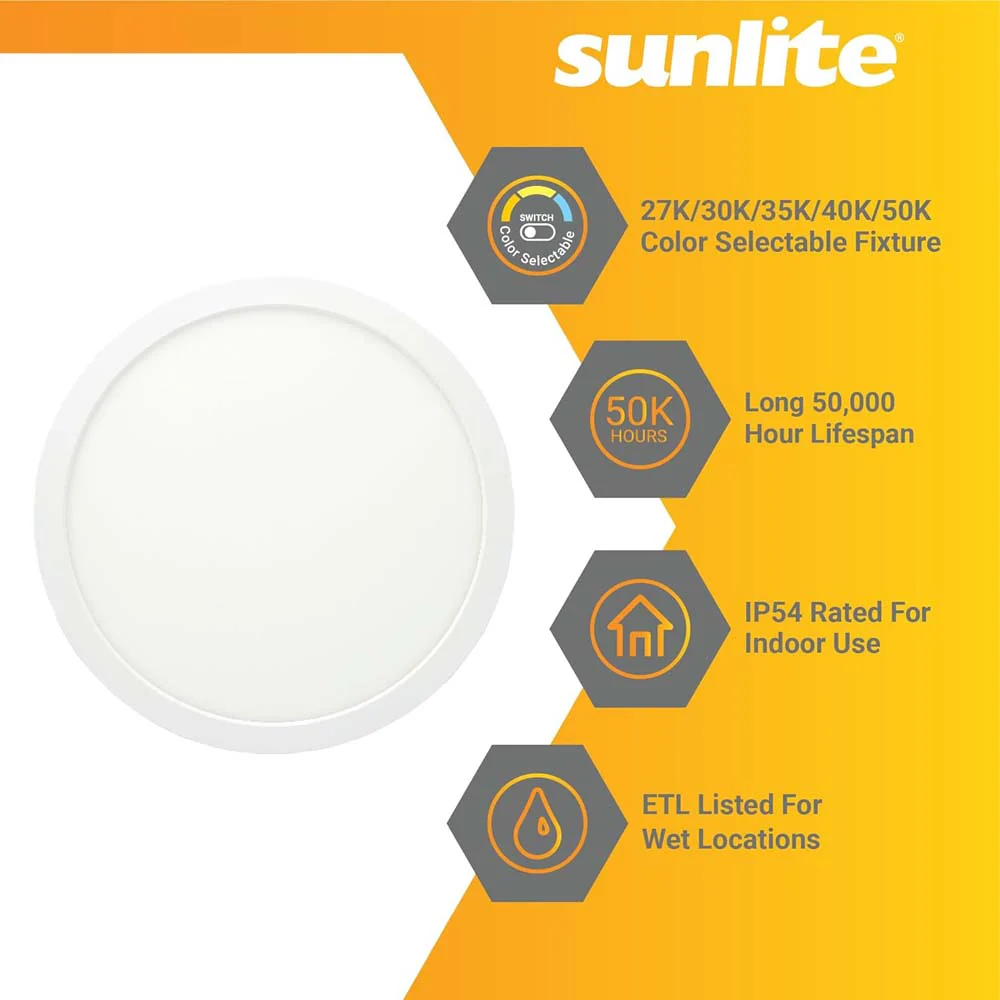 Sunlite 12-in 22w LED Round Mini Panel CCT Selectable Fixture - 150w equiv - Image 4