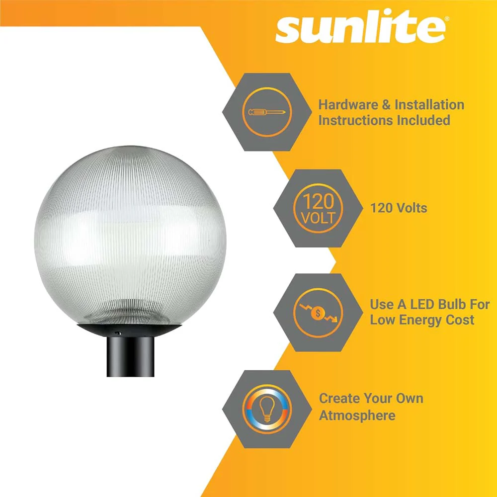 Sunlite 12-in Decorative Outdoor E26 Base Clear Globe Post Mount Fixture - Image 6
