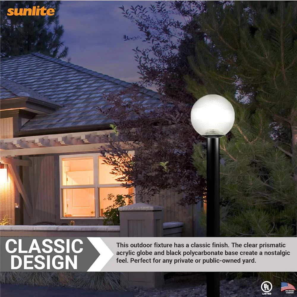 Sunlite 12-in Decorative Outdoor E26 Base Clear Globe Post Mount Fixture - Image 8