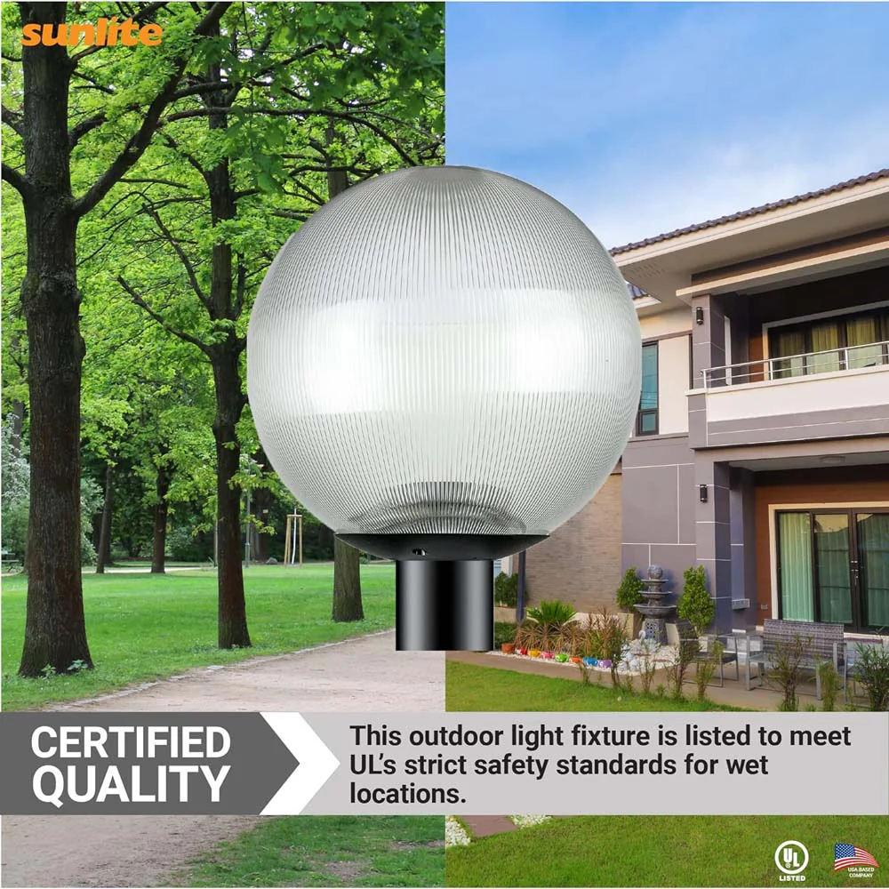 Sunlite 12-in Decorative Outdoor E26 Base Clear Globe Post Mount Fixture - Image 9