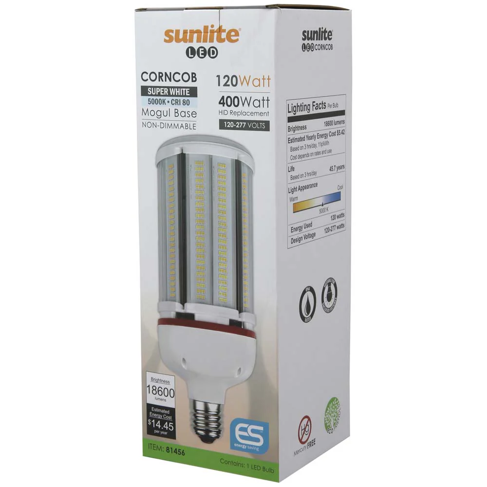 Sunlite 120w LED G4 Corncob Bulb 120-277v E39 Mogul Base 5000K Bulb - 600w Equiv - Image 7