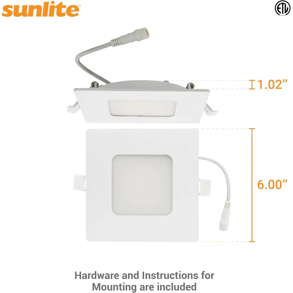 Sunlite 12w LED 6-in Square Recessed Slim Downlight CCT Selectable - 75W equiv - Image 2