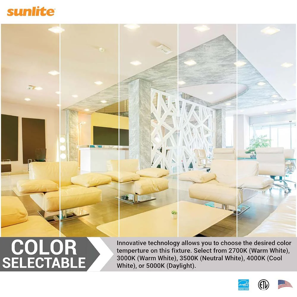 Sunlite 12w LED 6-in Square Recessed Slim Downlight CCT Selectable - 75W equiv - Image 5