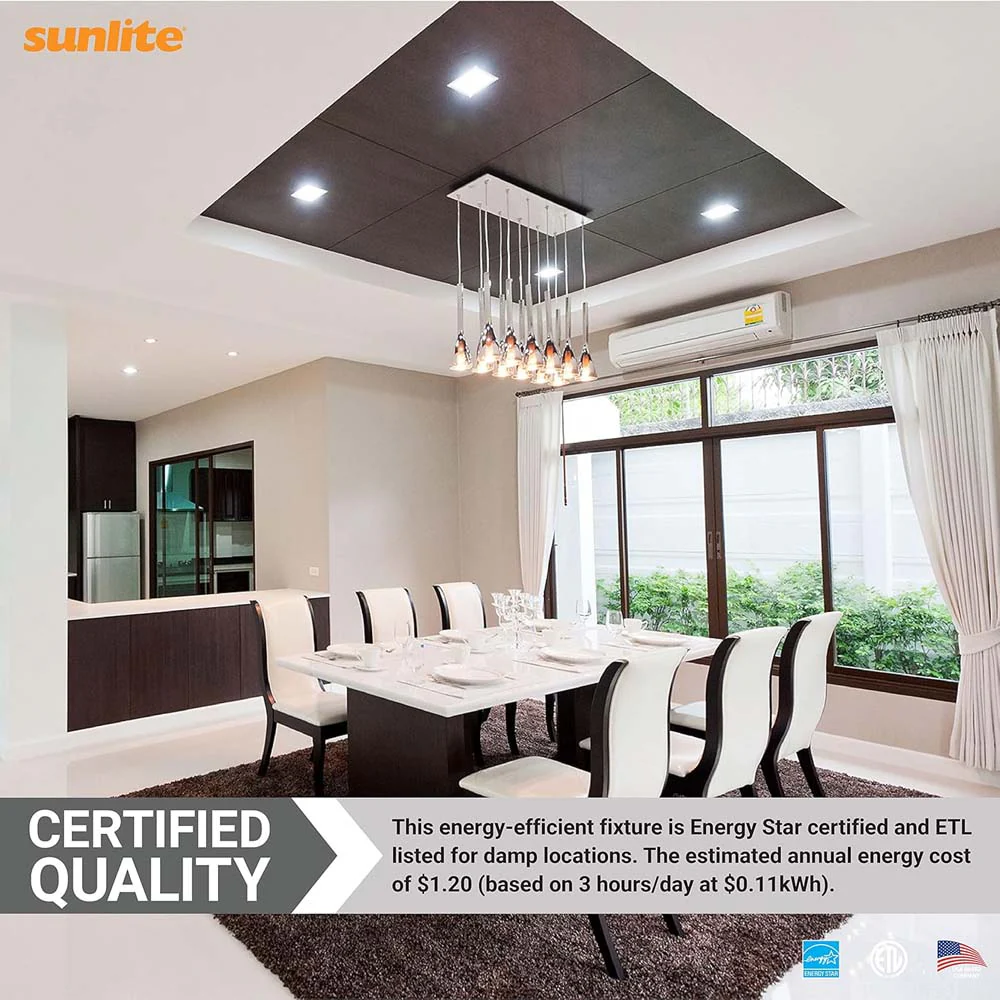 Sunlite 12w LED 6-in Square Recessed Slim Downlight CCT Selectable - 75W equiv - Image 7