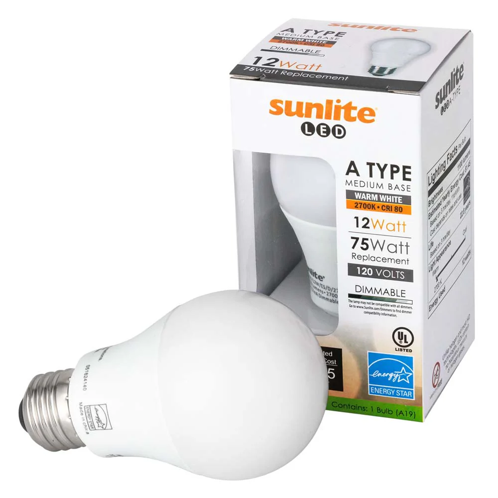 Sunlite 12W LED A19 4000K Cool White 1100Lm Dimmable Bulb - 75w Equiv - Image 2