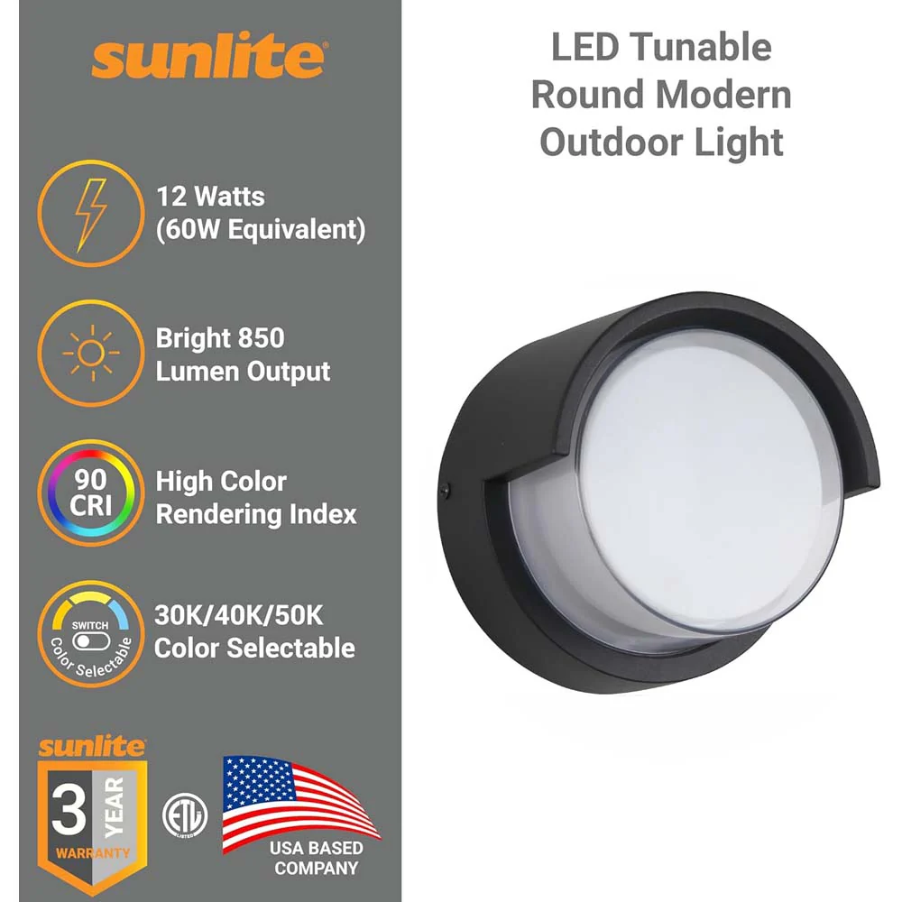 Sunlite 12w LED Canopy Round Modern Outdoor Fixture CCT Selectable - 60w equiv - Image 3
