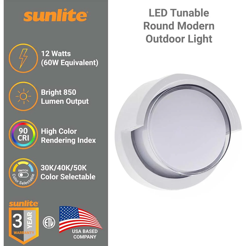 Sunlite 12w LED Canopy Round Modern Outdoor Fixture CCT Selectable - 60w equiv - Image 3