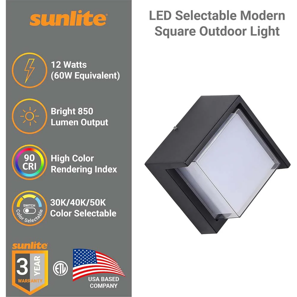 Sunlite 12w LED Canopy Square Modern Outdoor Fixture CCT Selectable - 60w equiv - Image 2