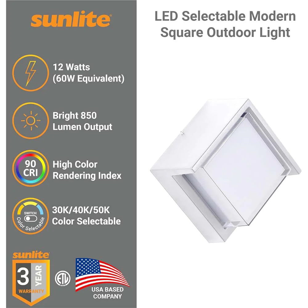 Sunlite 12w LED Canopy Square Modern Outdoor Fixture CCT Selectable - 60w equiv - Image 2