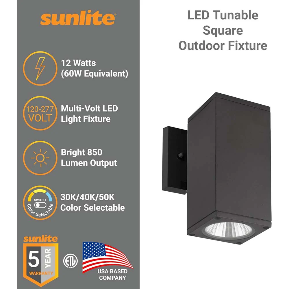 Sunlite 12w LED Square Up Or Down Wall Light Fixture CCT Selectable - 60w equiv - Image 3