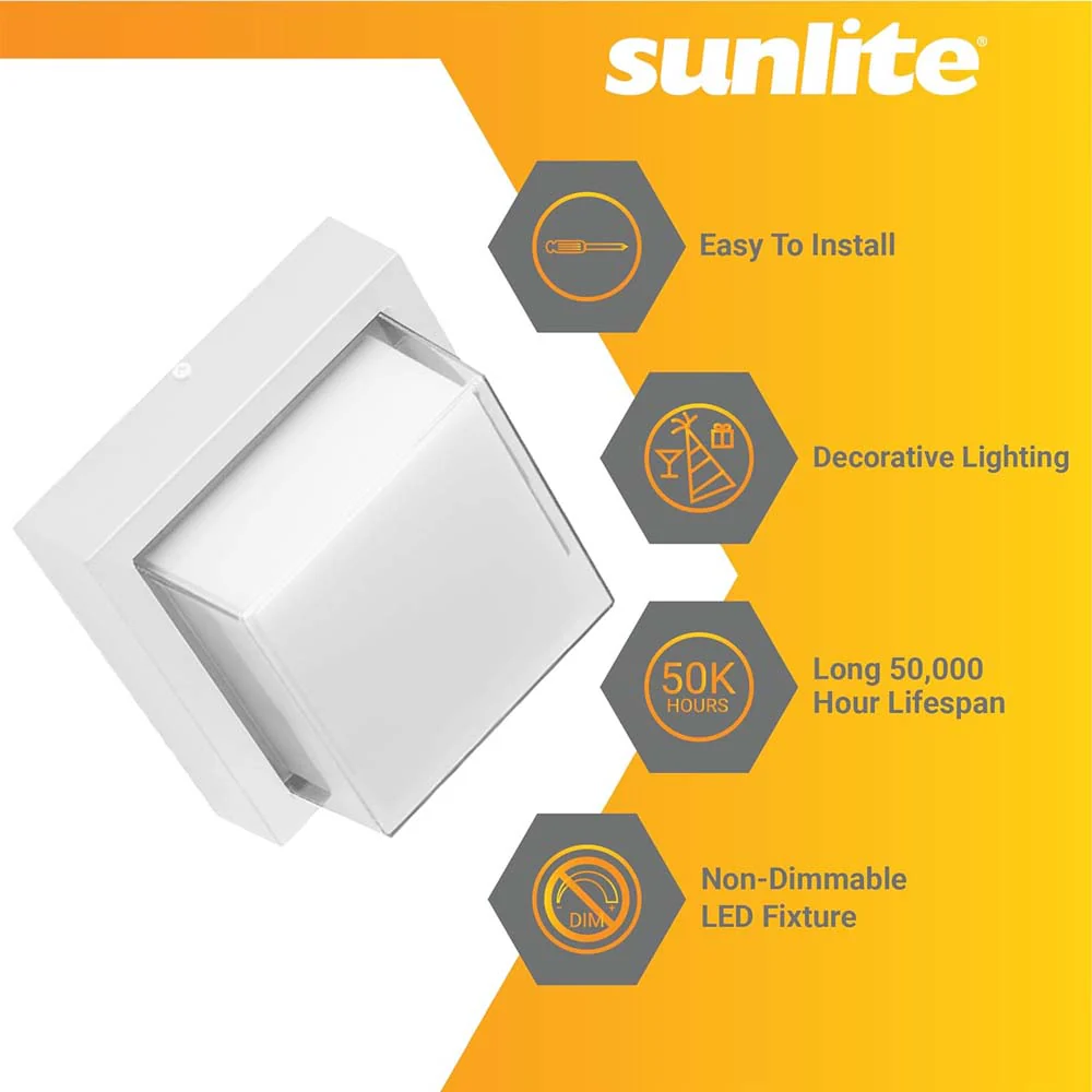 Sunlite 12w LED White Square Modern Outdoor Fixture CCT Selectable - 60w equiv - Image 3