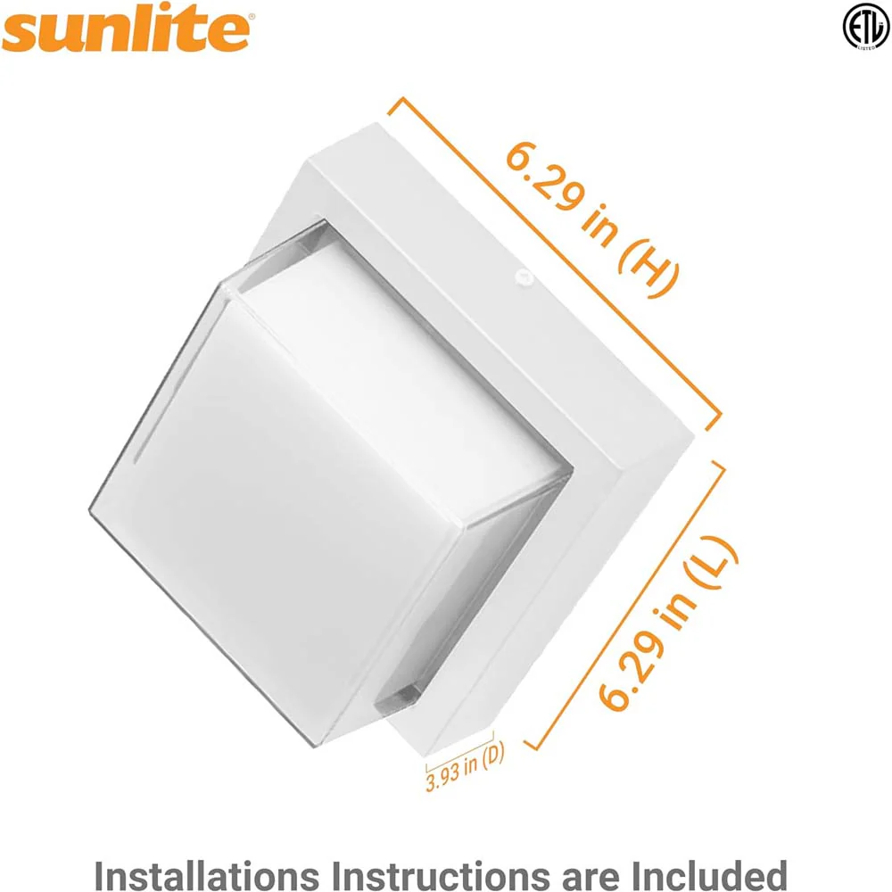 Sunlite 12w LED White Square Modern Outdoor Fixture CCT Selectable - 60w equiv - Image 4
