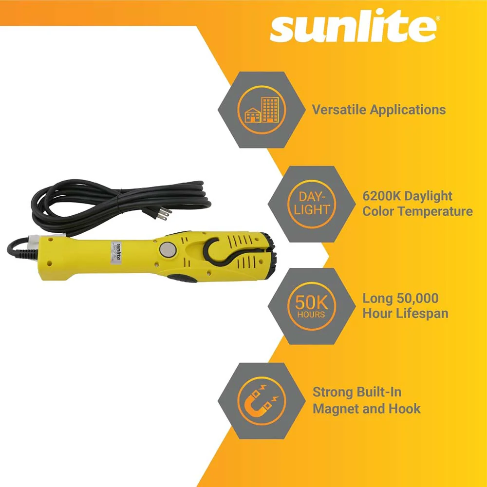 Sunlite 12w LED Yellow Portable Work Light Fixture 15F Power Cord 6200K Daylight - Image 3