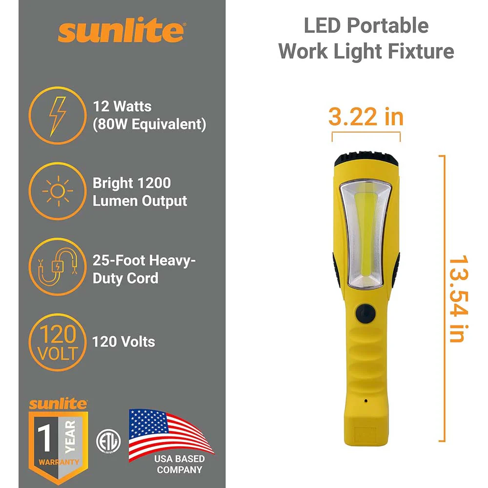 Sunlite 12w LED Yellow Portable Work Light Fixture 25F Power Cord 6200K Daylight - Image 2
