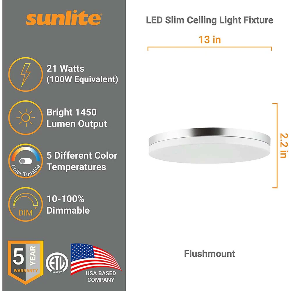 Sunlite 13-in Round LED Solid Band Fixture CCT Tunable White Finish - 120w-equiv - Image 4