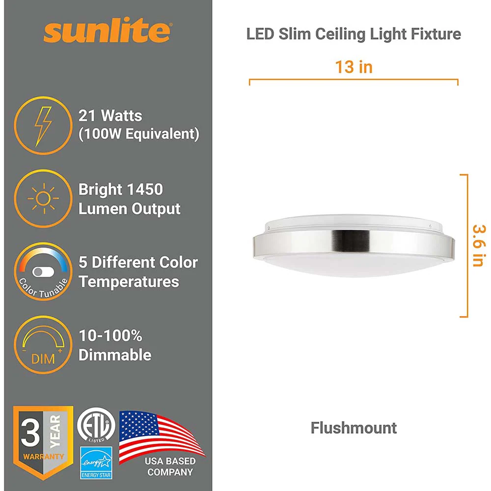 Sunlite 13-inRound LED Solid Band Fixture CCT Tunable White Finish - 100w-equiv - Image 3