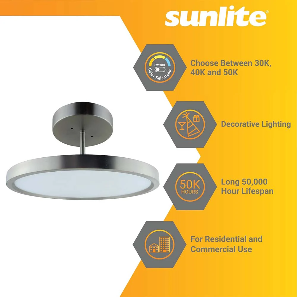 Sunlite 15-in 30w LED Modern Ceiling Mount Fixture CCT Selectable - 200w equiv - Image 4