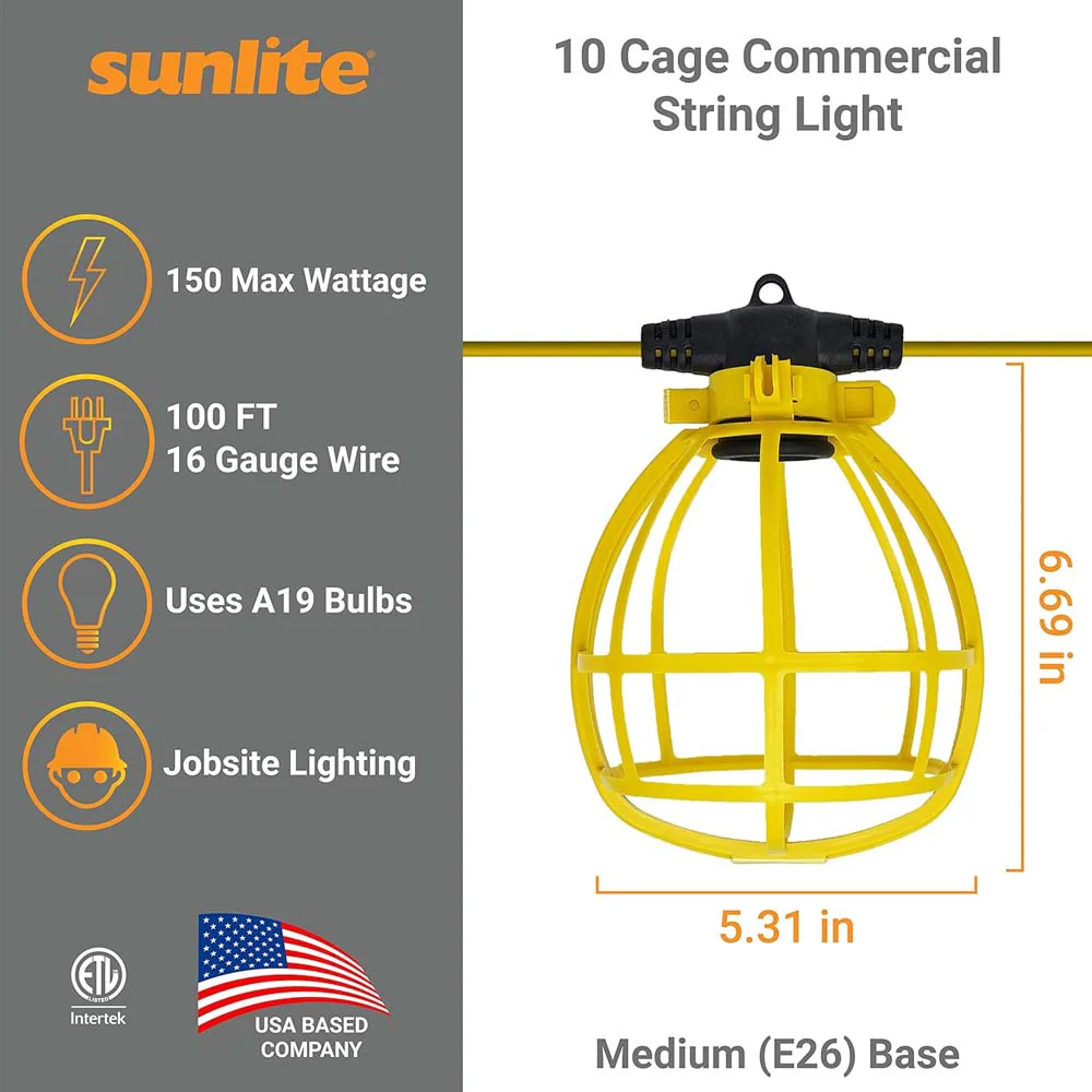 Sunlite 150w 100F Commercial Grade Cage String Light E26 Base 10-Sockets Bulb - Image 3