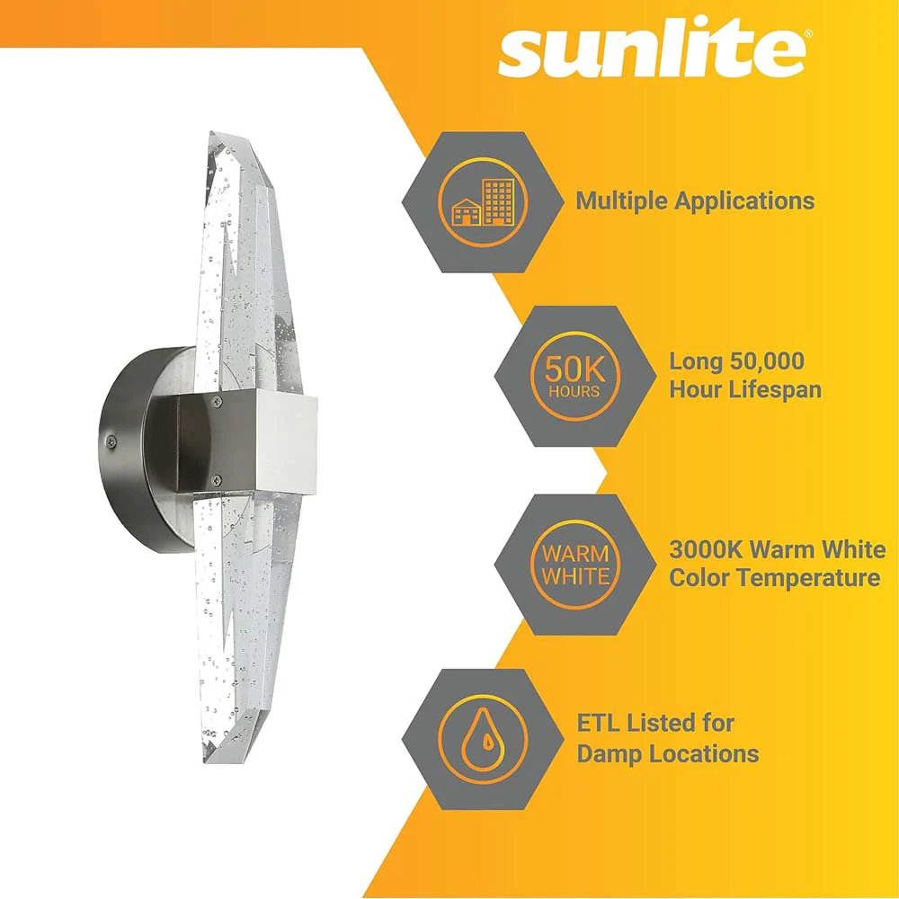 Sunlite 15w LED Crystal Shape Two Light Wall Sconce 3000K Dimmable - 60w equiv - Image 4
