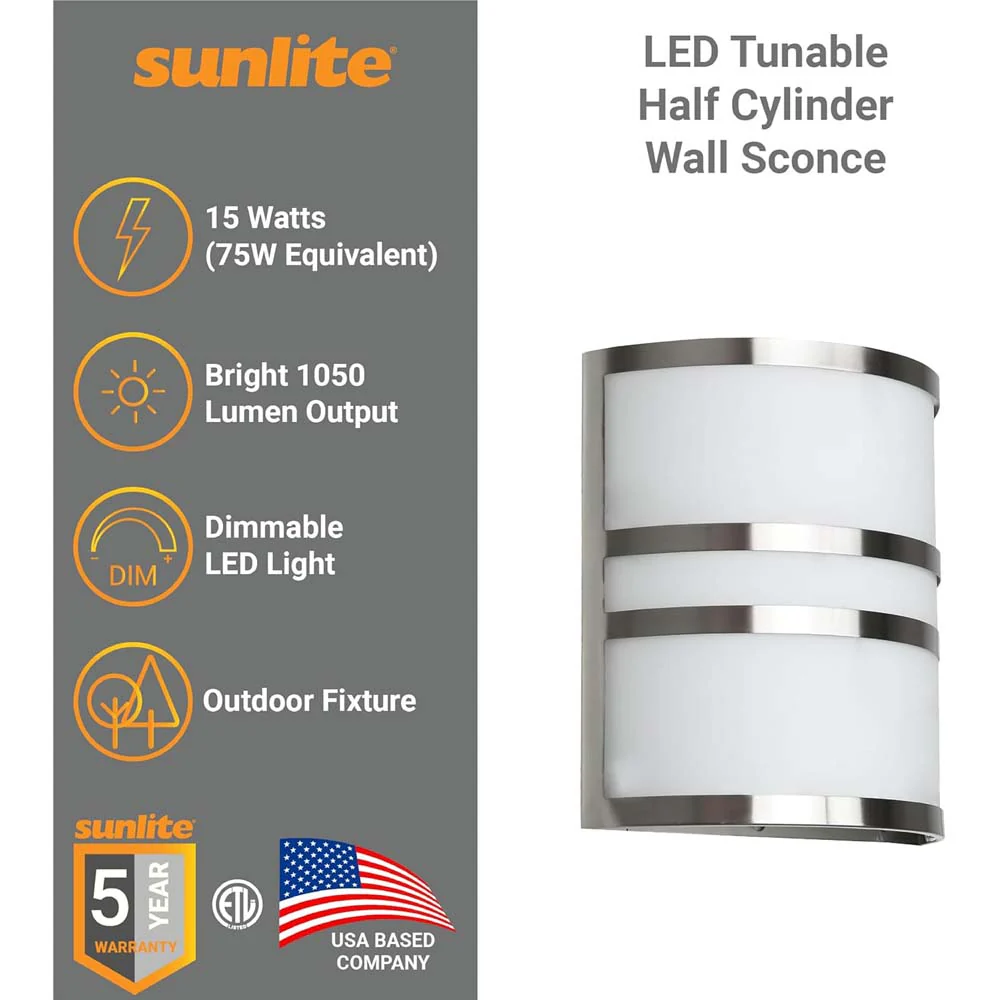 Sunlite 15w LED Half Cylinder Wall Sconce Fixture CCT Selectable - 75w equiv - Image 3