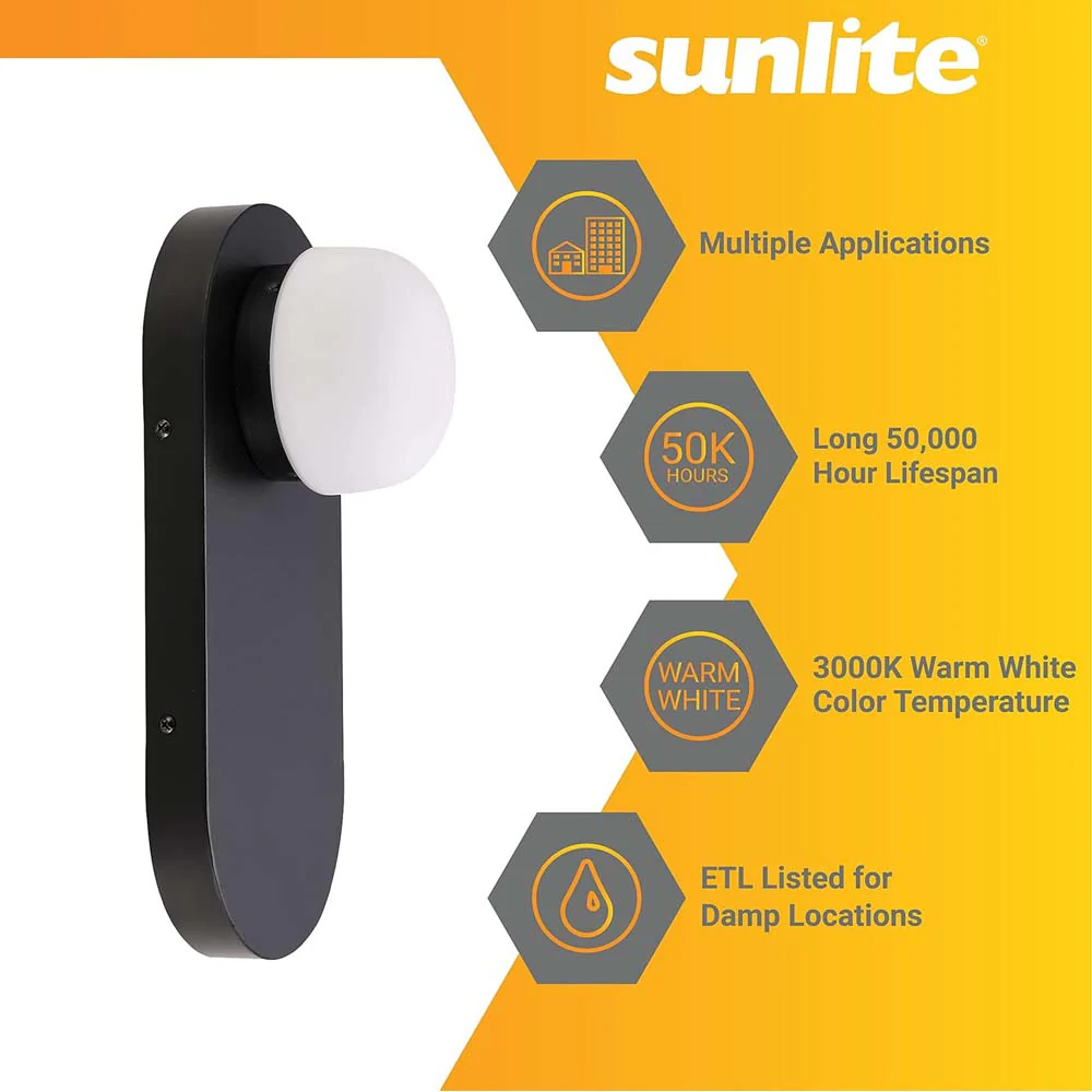 Sunlite 15w LED Knob Style Glass Wall Sconce Fixture 3000K Dimmable - 60w equiv - Image 3