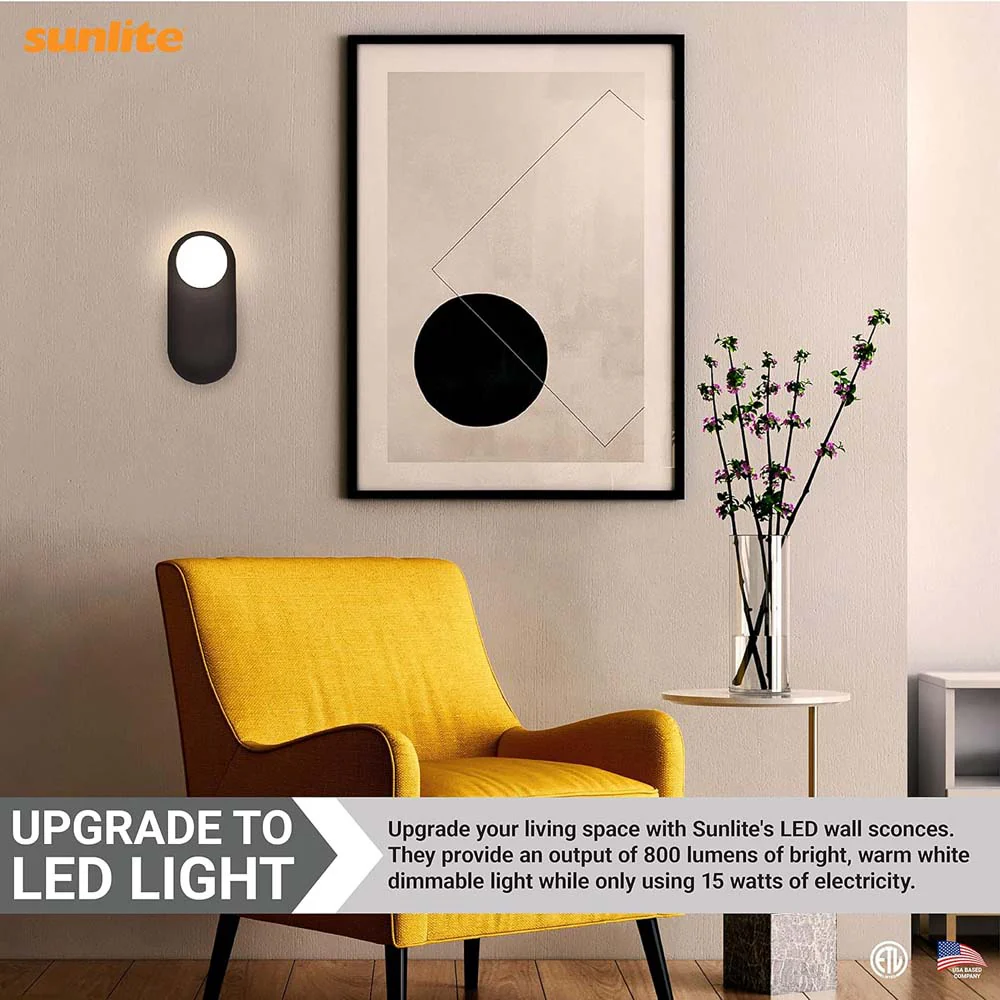 Sunlite 15w LED Knob Style Glass Wall Sconce Fixture 3000K Dimmable - 60w equiv - Image 5