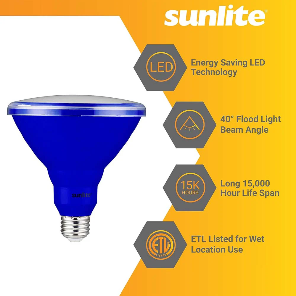 Sunlite 15w LED PAR38 Blue Colored E26 Base Floodlight Bulb - 75W Equiv - Image 3