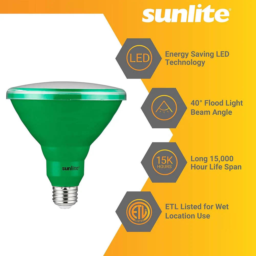 Sunlite 15w LED PAR38 Green Colored E26 Base Floodlight Bulb - 75W Equiv - Image 3