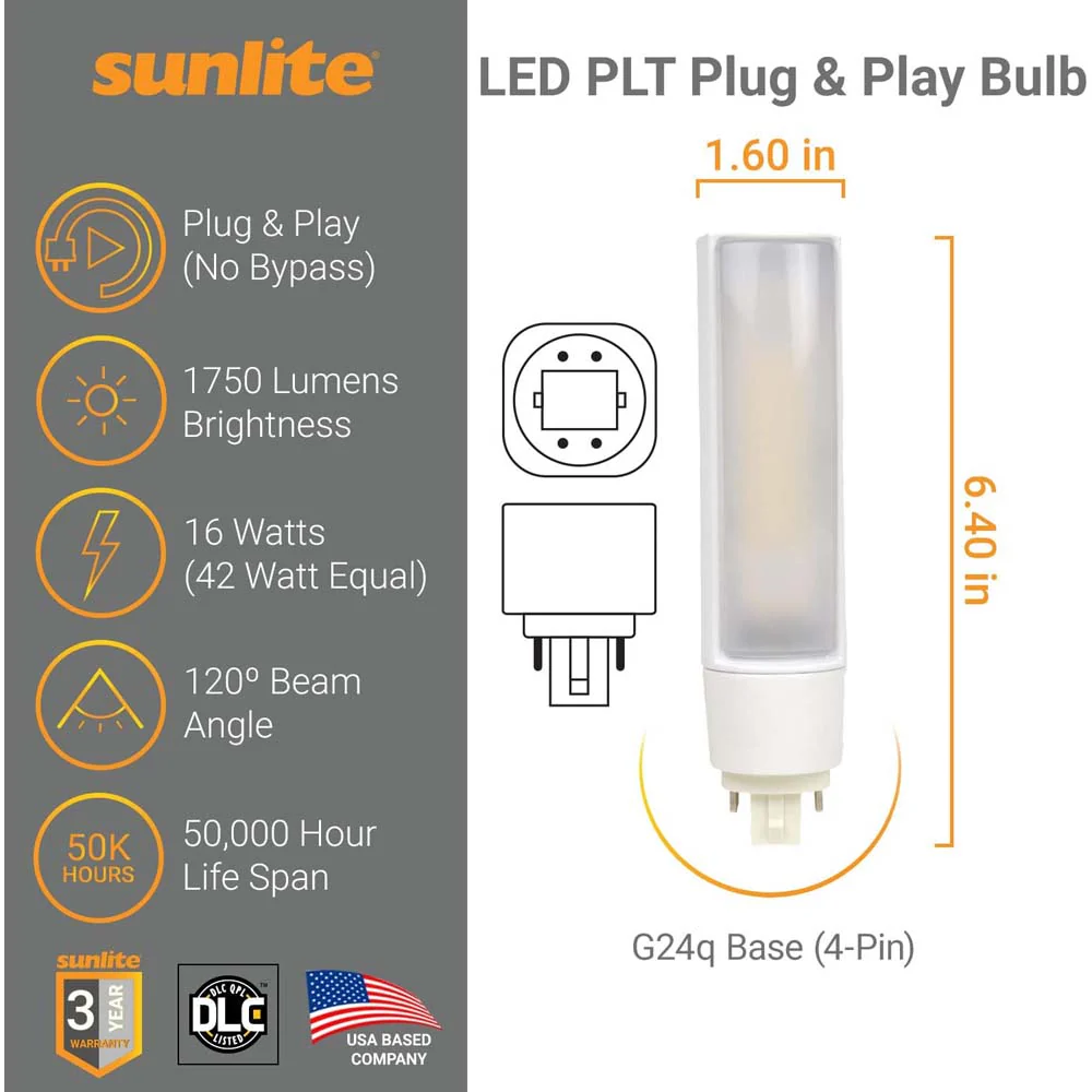 Sunlite 16w LED Plug & Play PL Horizontal Bulb G24q 3500K Ballast Dependent - Image 2