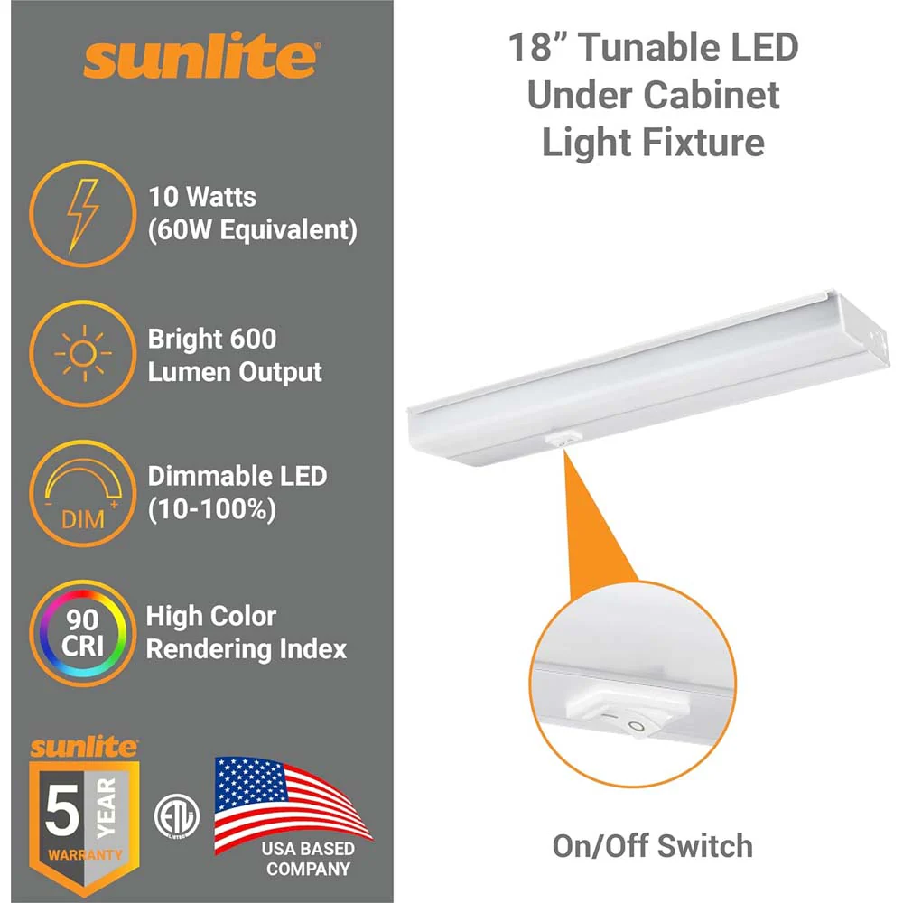 Sunlite 18-In 10w LED Under Cabinet Hardwired Fixture CCT Selectable - 60w equiv - Image 4