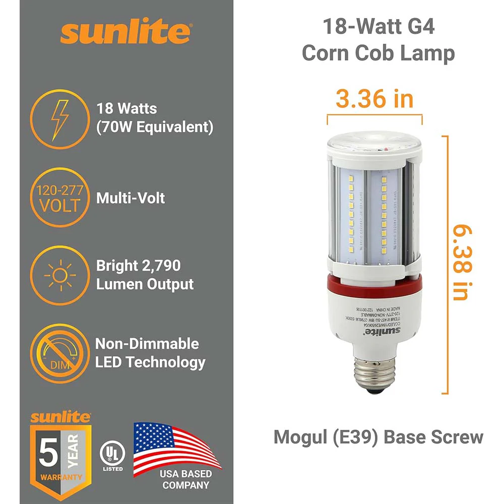 Sunlite 18w LED G4 Corncob 120-277v E26 Base 5000K Bulb - 70w Equiv - Image 2