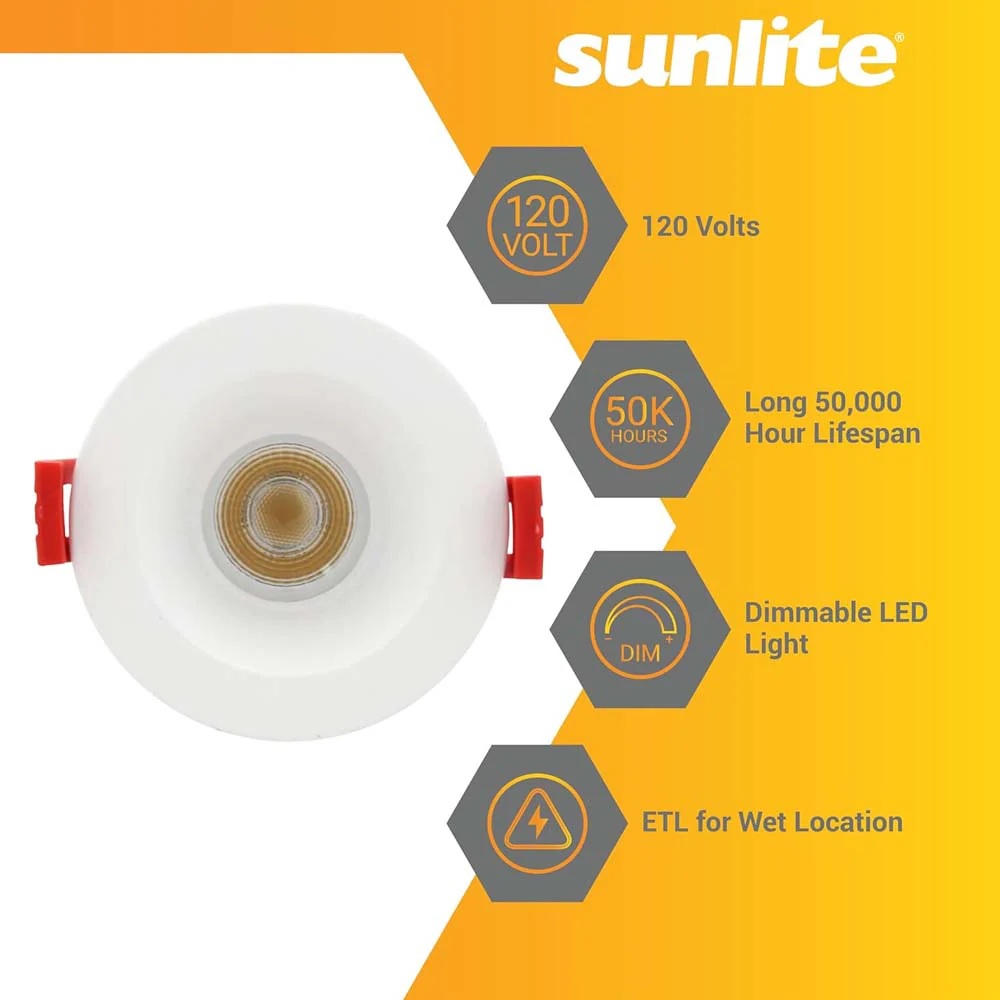 Sunlite 2-In 15w LED Round Regressed Downlight Fixture CCT Selectable Dimmable - Image 4