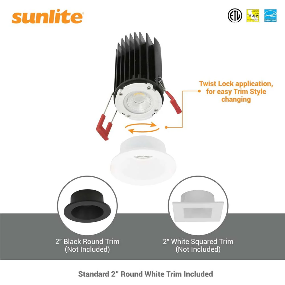 Sunlite 2-In 15w LED Round Regressed Downlight Fixture CCT Selectable Dimmable - Image 5