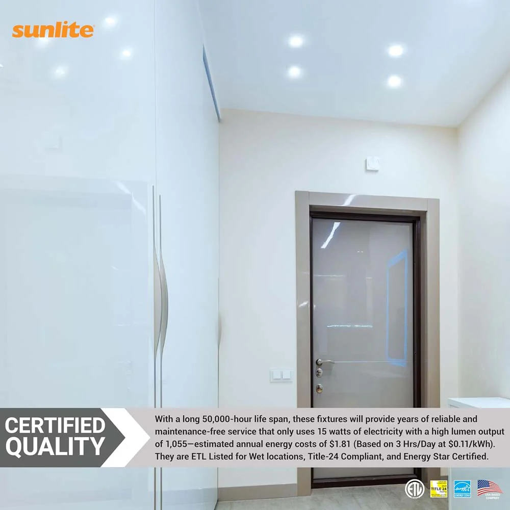 Sunlite 2-In 15w LED Round Regressed Downlight Fixture CCT Selectable Dimmable - Image 8