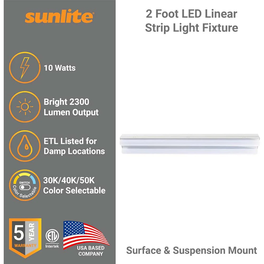 Sunlite 2-in 20w LED Linear Strip Light Fixture CCT Selectable Dimmable 120-277 - Image 2