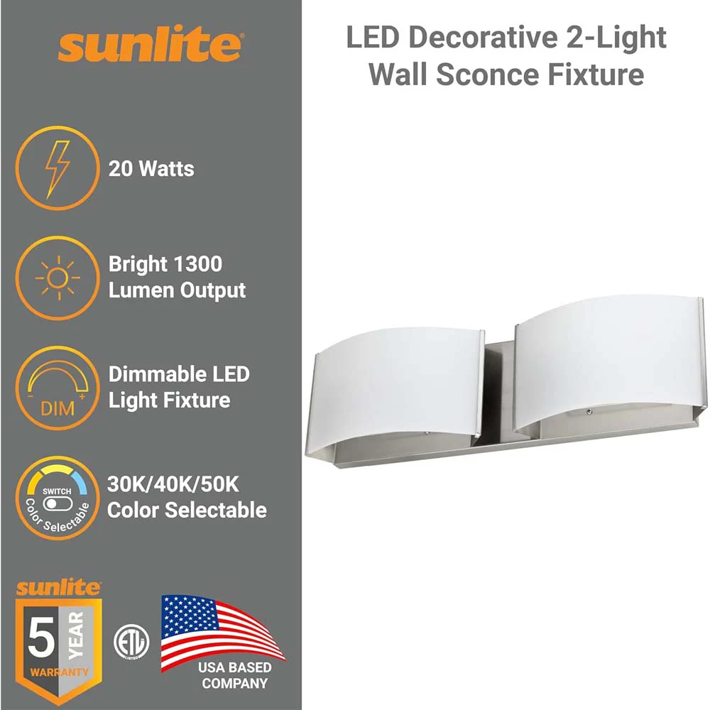 Sunlite 20w 2-Lights LED Decorative Vanity Fixture CCT Selectable -100w equiv - Image 3