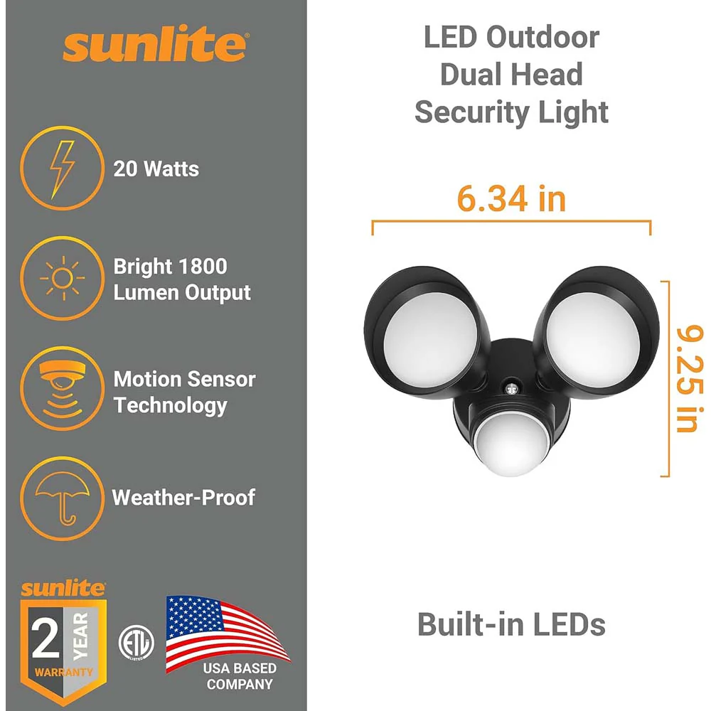 Sunlite 20w LED Outdoor Dual Head Security 3000K Warm White Light Fixture - Image 2