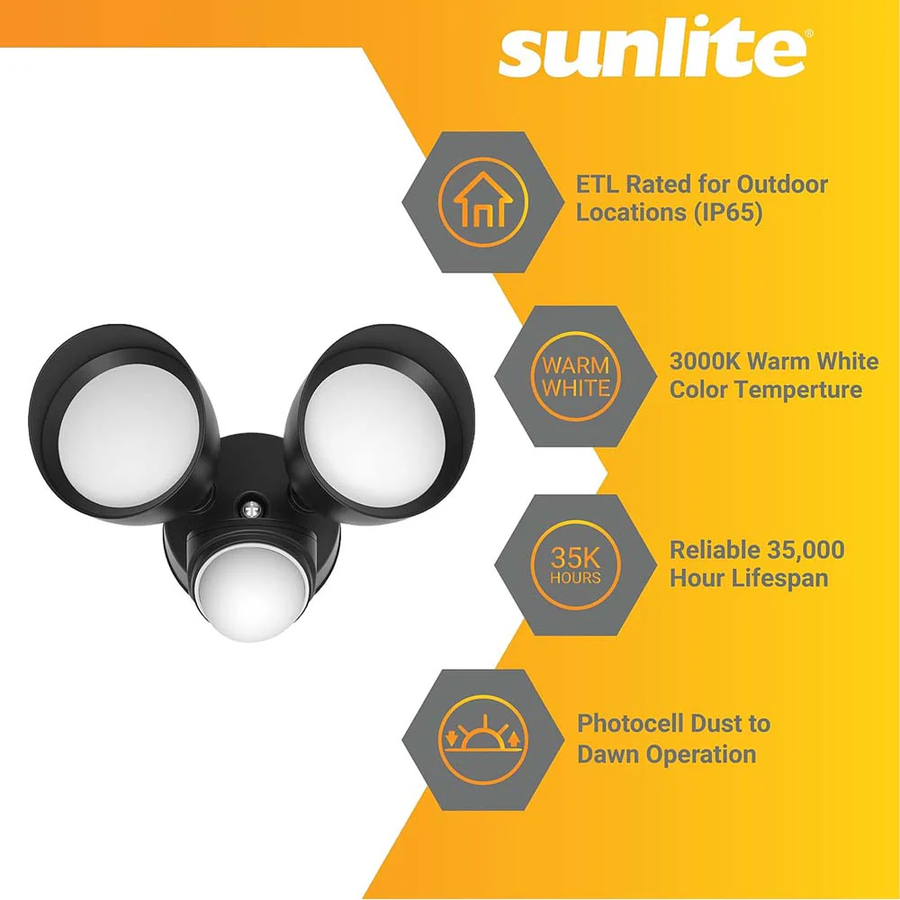 Sunlite 20w LED Outdoor Dual Head Security 3000K Warm White Light Fixture - Image 3