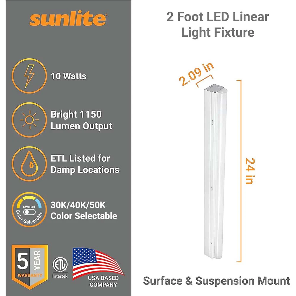 Sunlite 24-in 10w LED Linear Strip Light Fixture CCT Selectable Dimmable - Image 2
