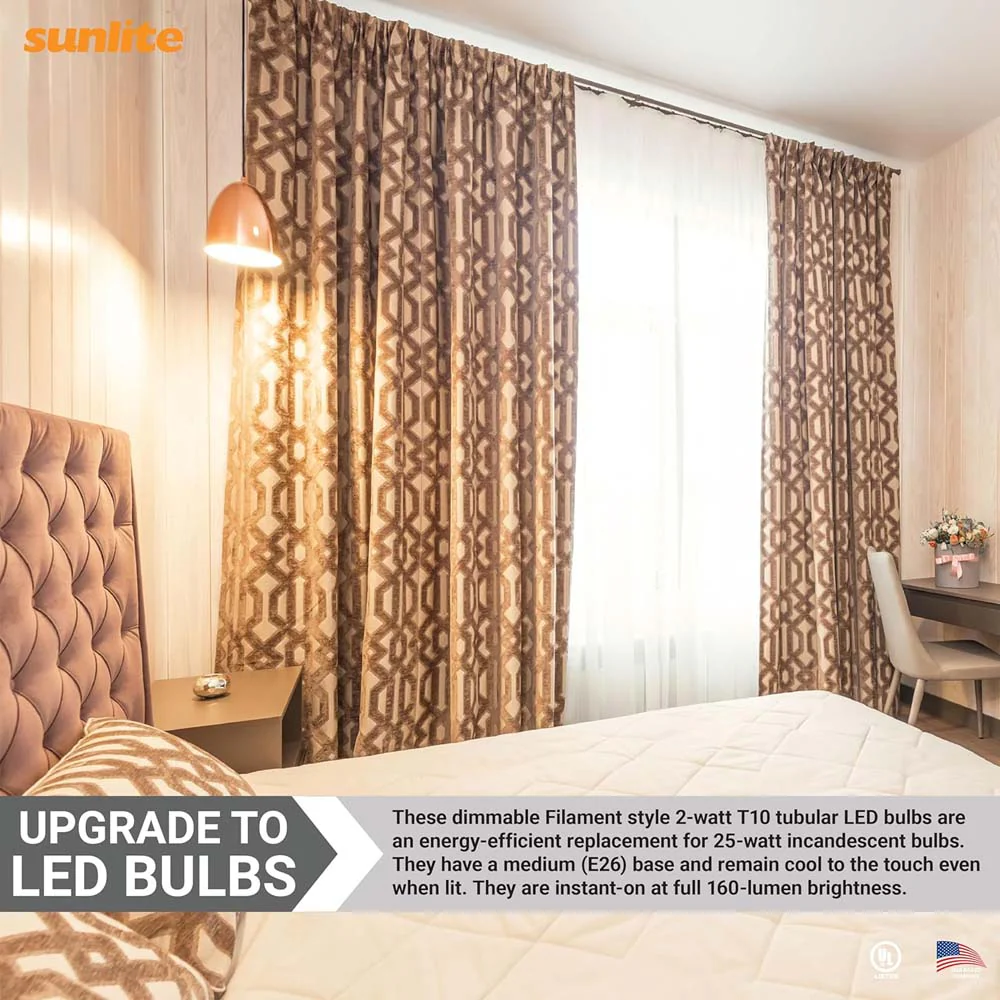 Sunlite 2w LED Filament T10 Tubular E26 Base Clear 4000K Bulb - 25W Equiv - Image 4