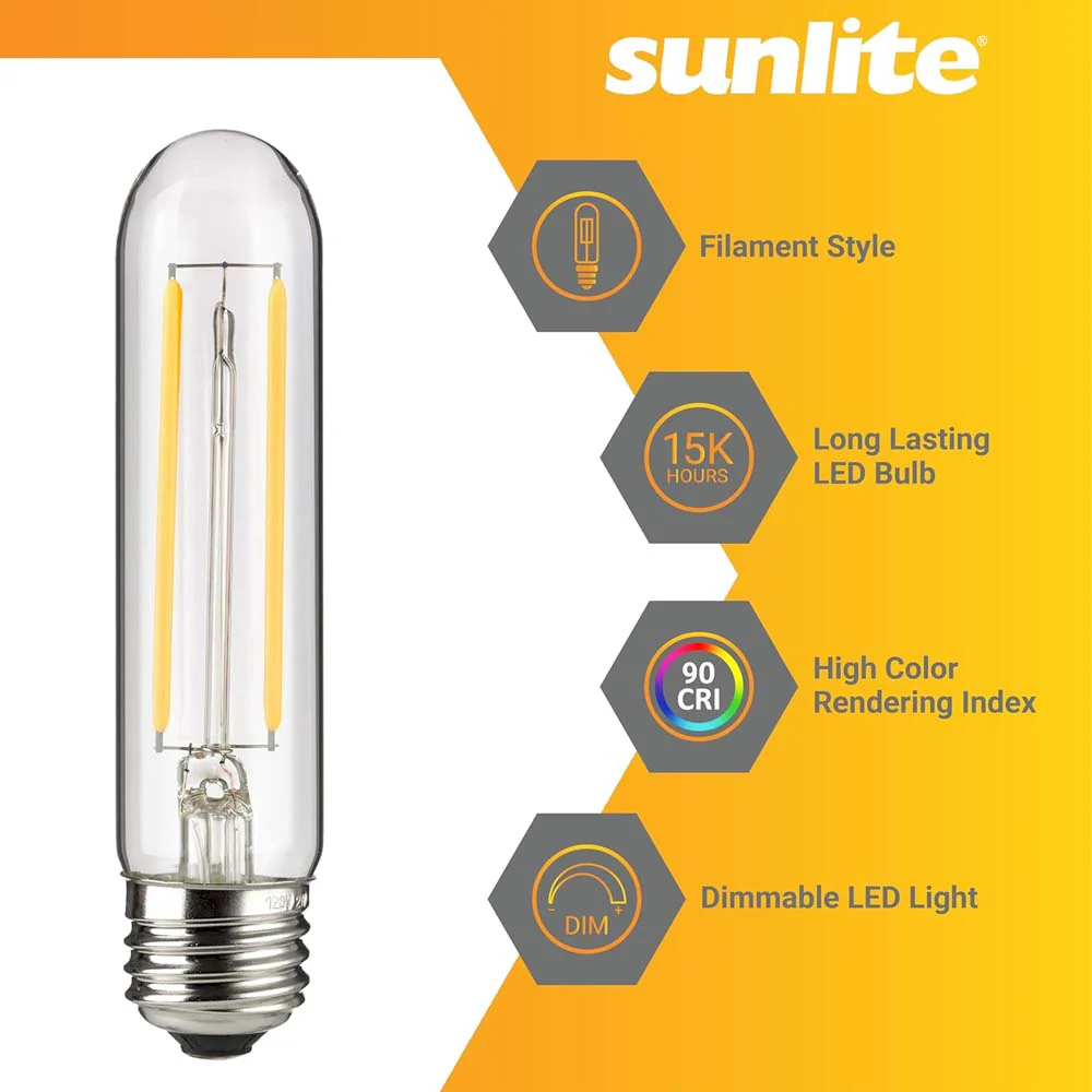 Sunlite 2w LED Filament T10 Tubular E26 Base Clear 5000K Bulb - 25W Equiv - Image 2